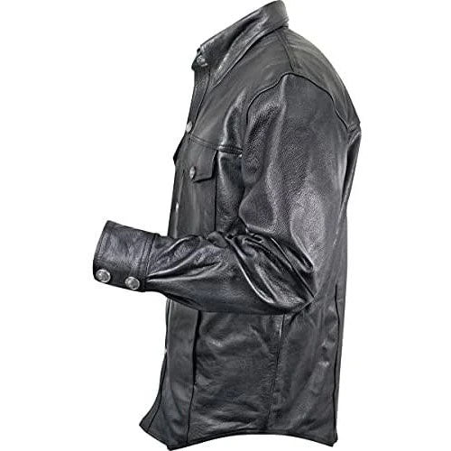 Black Genuine Leather Shirt with Vintage Buffalo Buttons