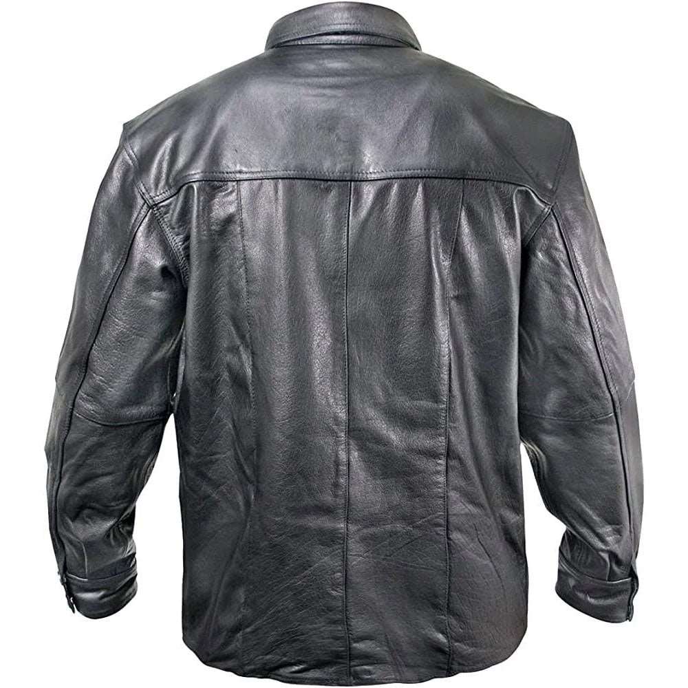 Black Genuine Leather Shirt with Vintage Buffalo Buttons