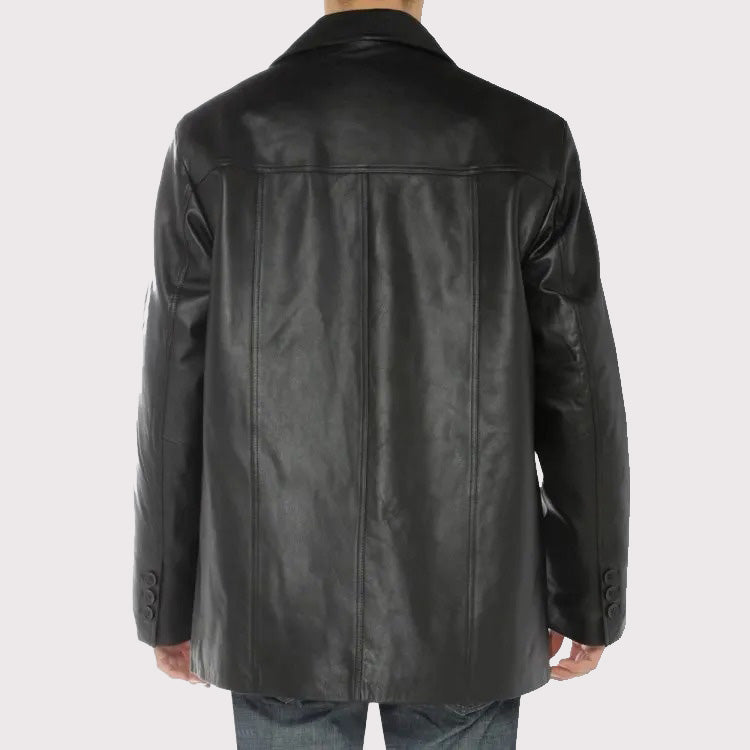 Black Lambskin Leather Overcoat Blazer Jacket for Men