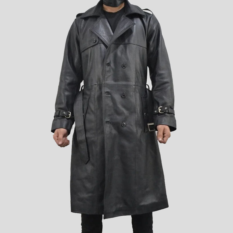 Classic Black Leather Trench Coat for Men - Leather Coat