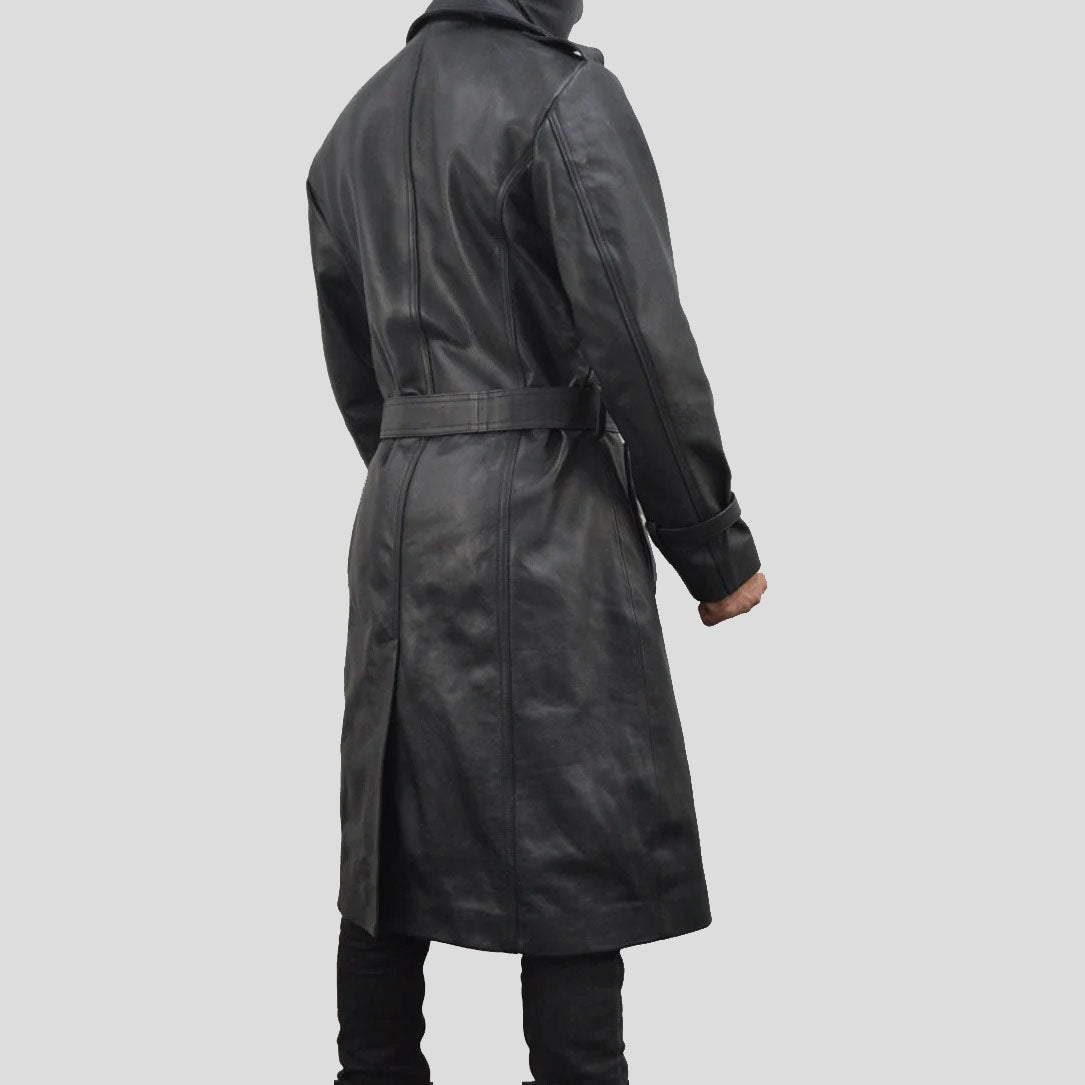 Classic Black Leather Trench Coat for Men - Leather Coat
