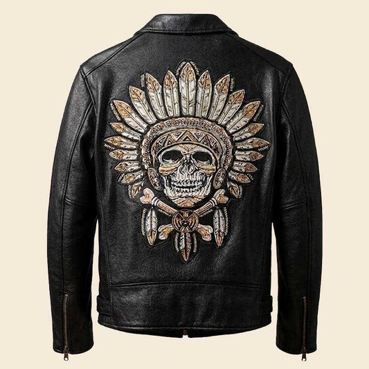 Black Leather Skull Biker Jacket Unisex