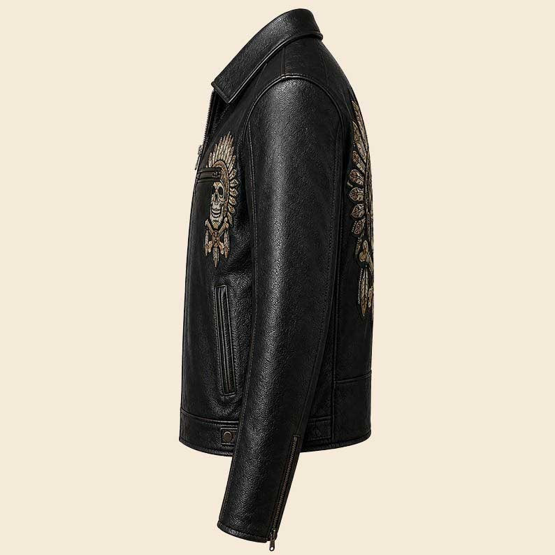 Black Leather Skull Biker Jacket Unisex