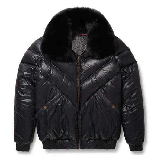 Black Leather V-Bomber Sheepskin Jacket for Men Black Leather V-Bomber Sheepskin Jacket for Men