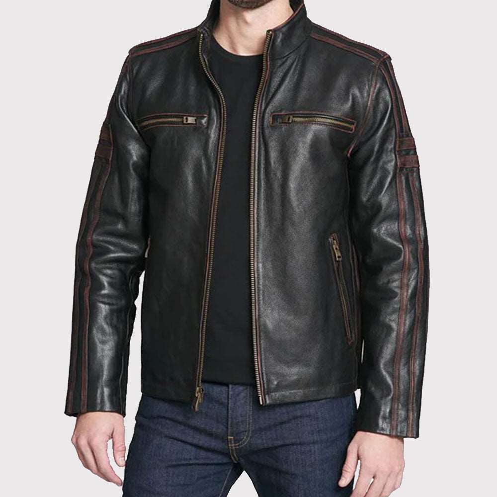 Black Rivet Antique Style Leather Jacket