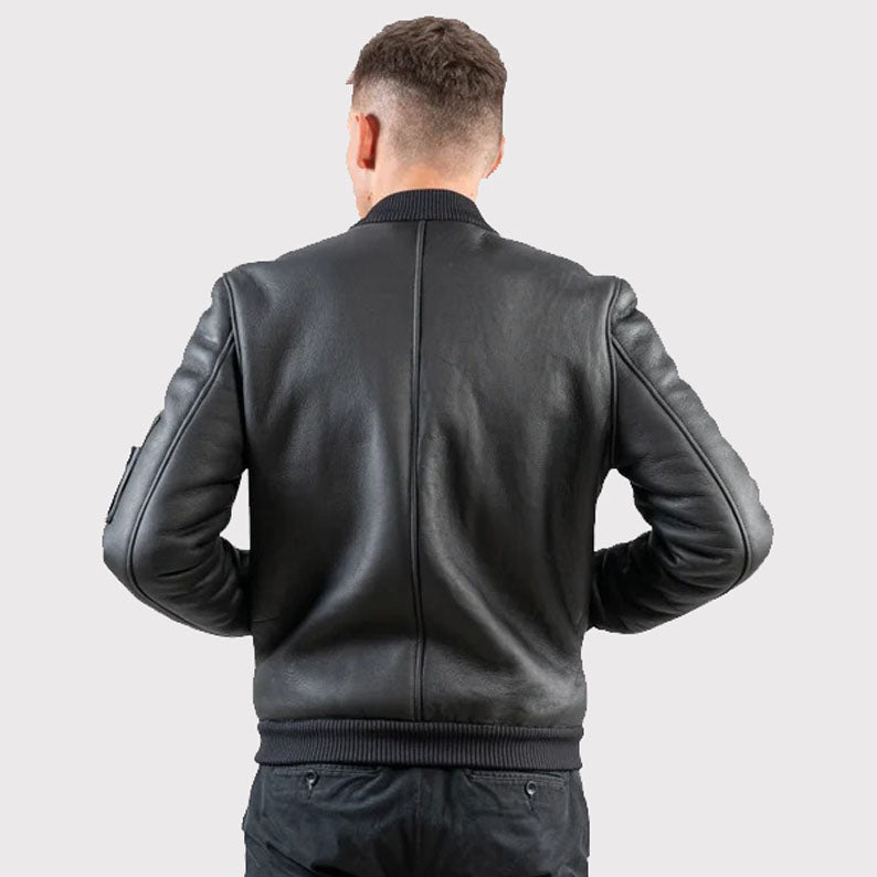 Black Sheepskin Bomber Jacket for Men