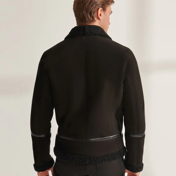 Premium Men's Black Sheepskin Shearling Aviator Jacket