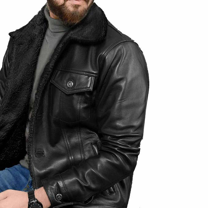 Black Sherpa Leather Jacket