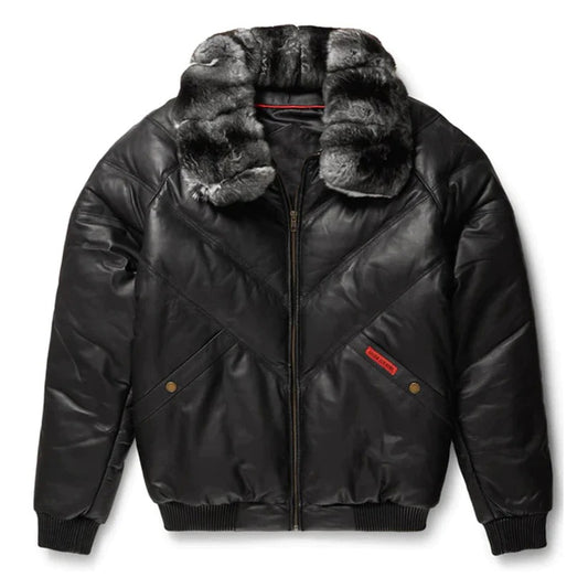 Black V-Bomber Leather Jacket Black V-Bomber Leather Jacket