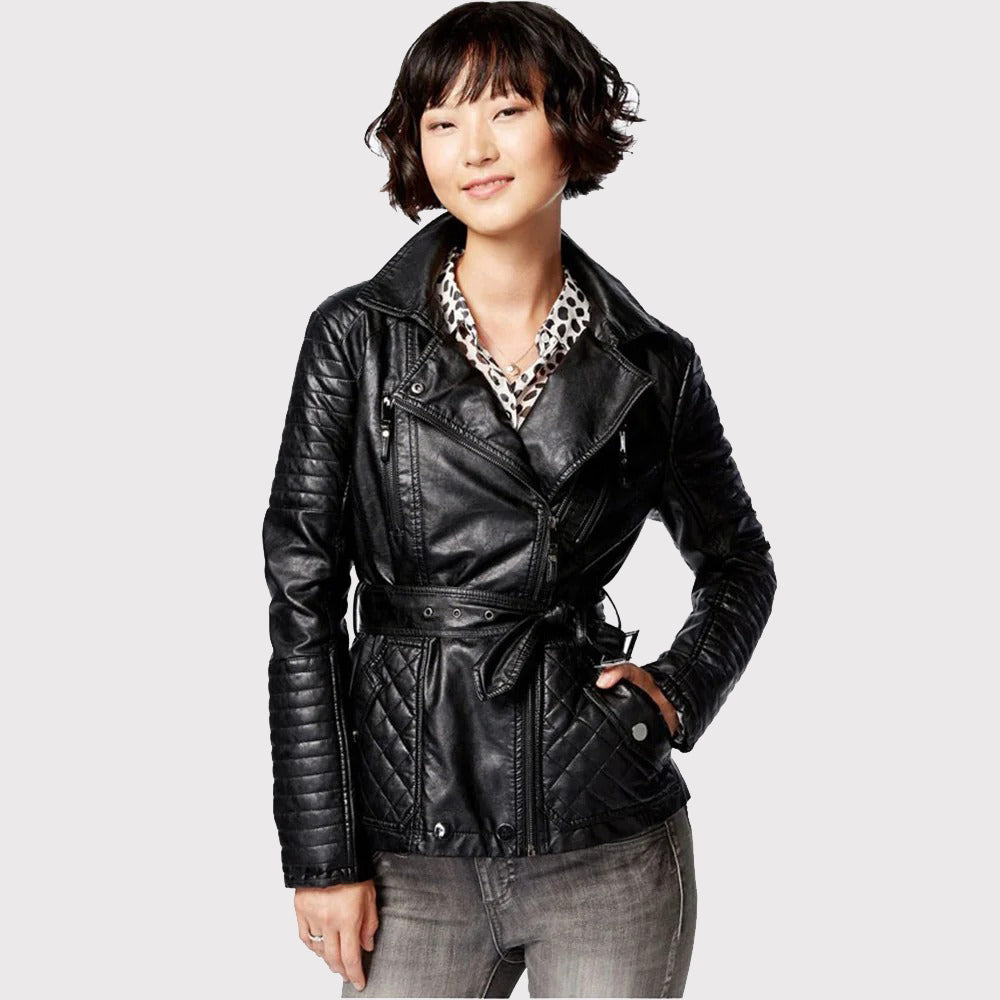 Black Women's Lambskin Leather Coat