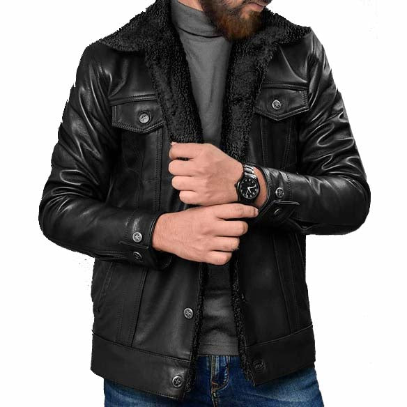 Black Sherpa Leather Jacket