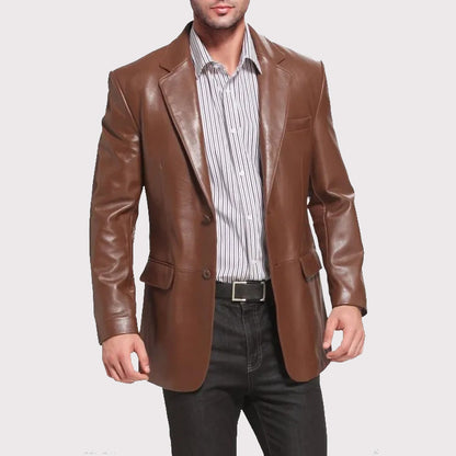 Branded Brown Lambskin Leather Blazer for Men