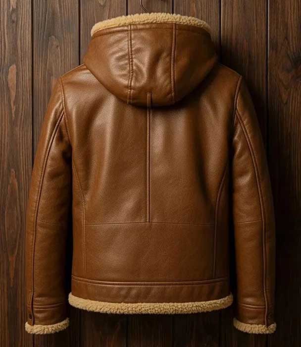 Brown RAF Aviator Genuine Leather Bomber Jacket with Faux Shearling Lining