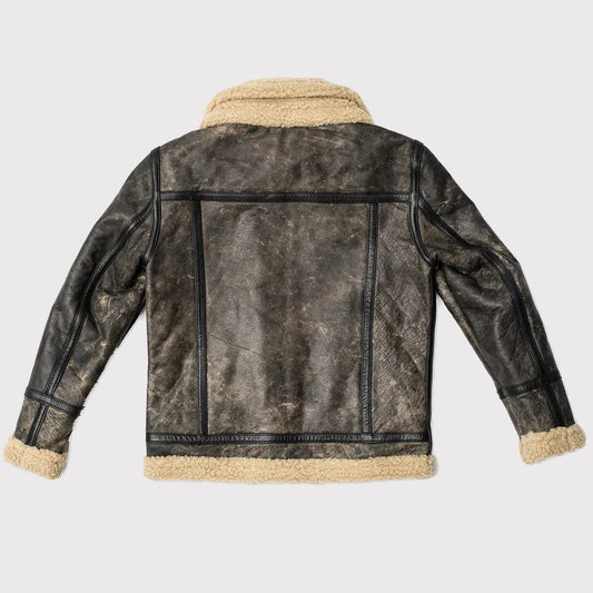 Brown Sheepskin Aviator Shearling Leather Jacket for Men