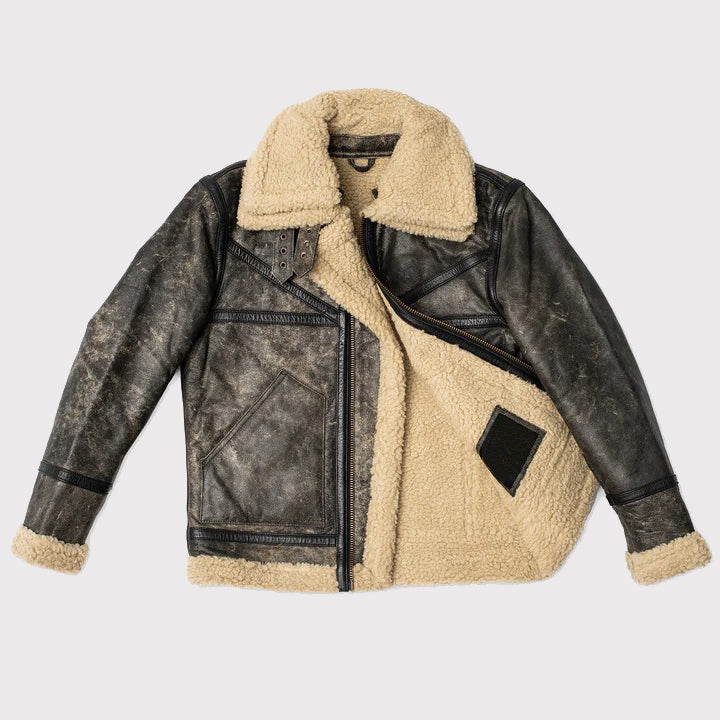 Brown Sheepskin Aviator Shearling Leather Jacket for Men