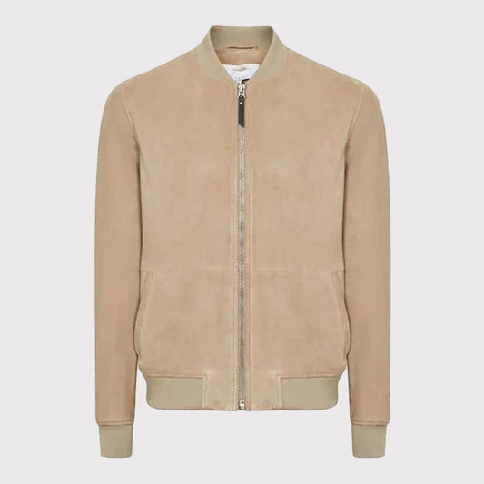 Brown Men's Suede Leather Bomber Jacket Stylish Brown Suede Leather Men's Bomber Jacket