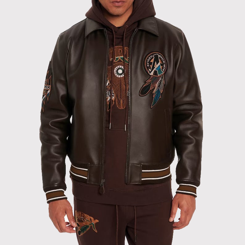 Buffalo Legend A2 Embroidery Leather Jacket - Men's Brown Leather Jacket