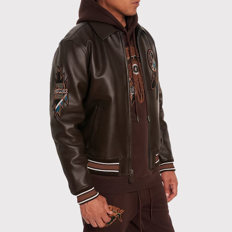 Buffalo Legend A2 Embroidery Leather Jacket - Men's Brown Leather Jacket