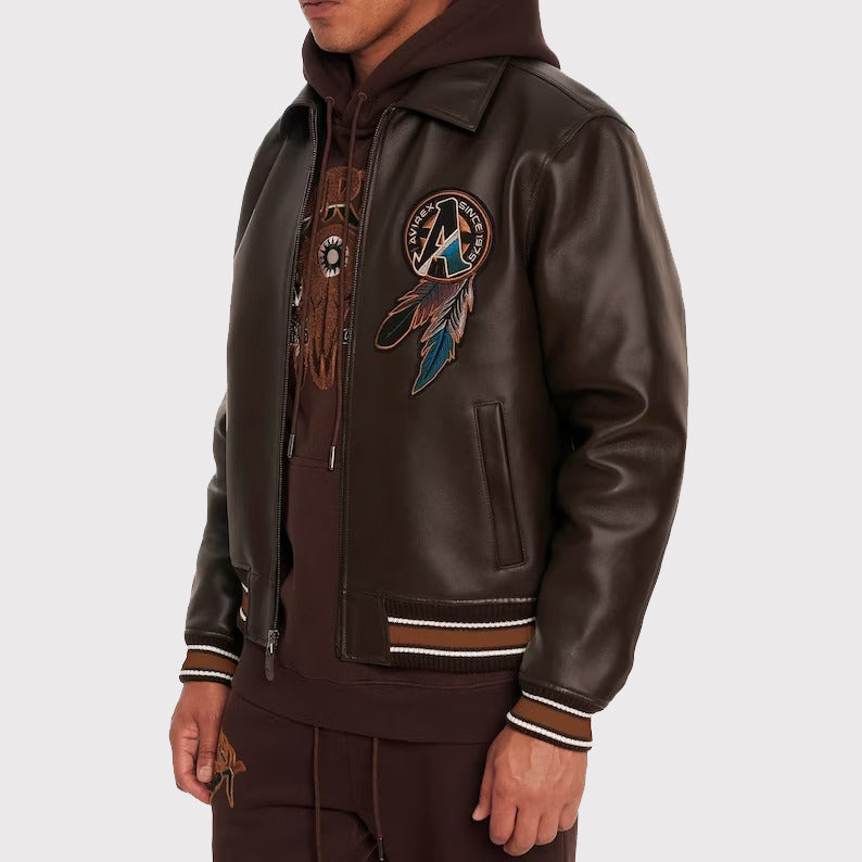 Buffalo Legend A2 Embroidery Leather Jacket - Men's Brown Leather Jacket