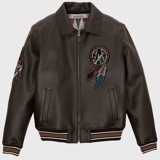 Buffalo Legend A2 Embroidery Leather Jacket - Men's Brown Leather Jacket Buffalo Legend A2 Embroidery Leather Jacket - Men's Brown Leather Jacket