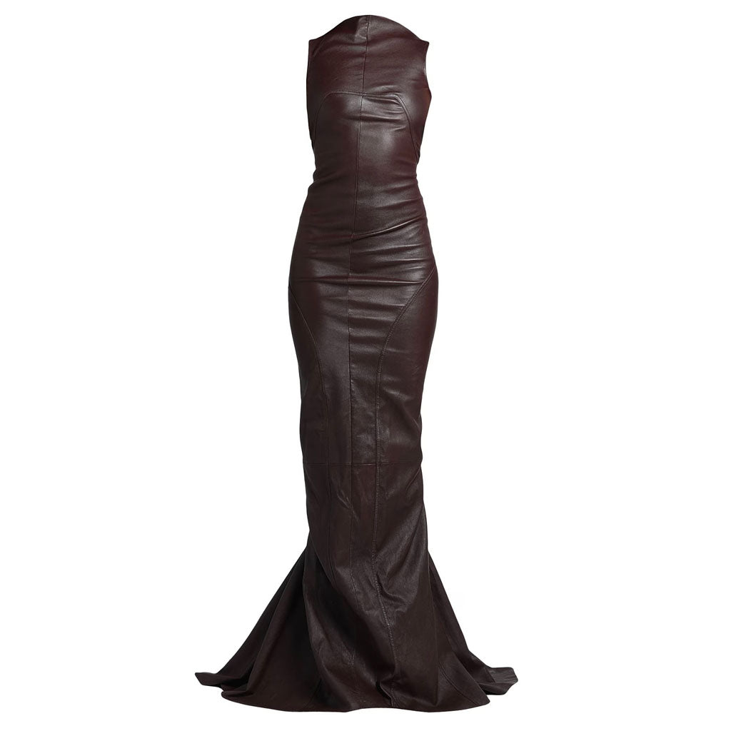 Elegant Burgundy Leather Evening Gown