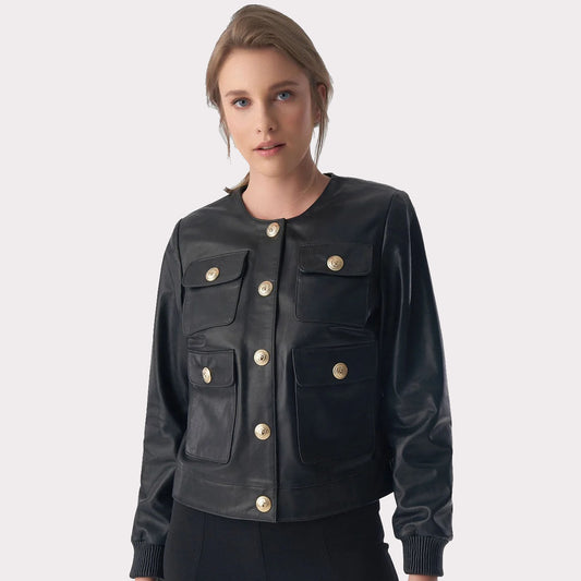 Chic Studded Black Leather Jacket for Women Chic Studded Black Leather Jacket for Women
