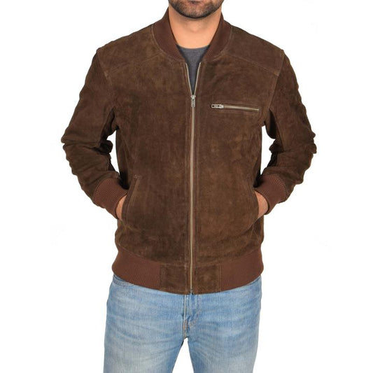 Chocolate Brown Suede Bomber Jacket Men's Chocolate Brown Suede Bomber Jacket Men's