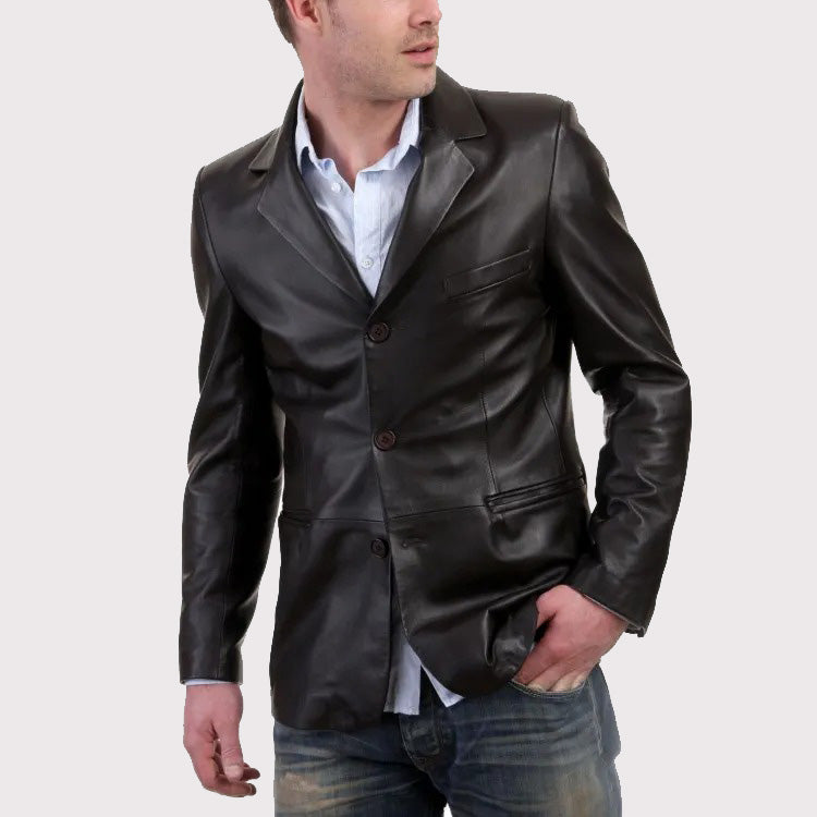 Classic Black Leather Blazer Men's Jacket