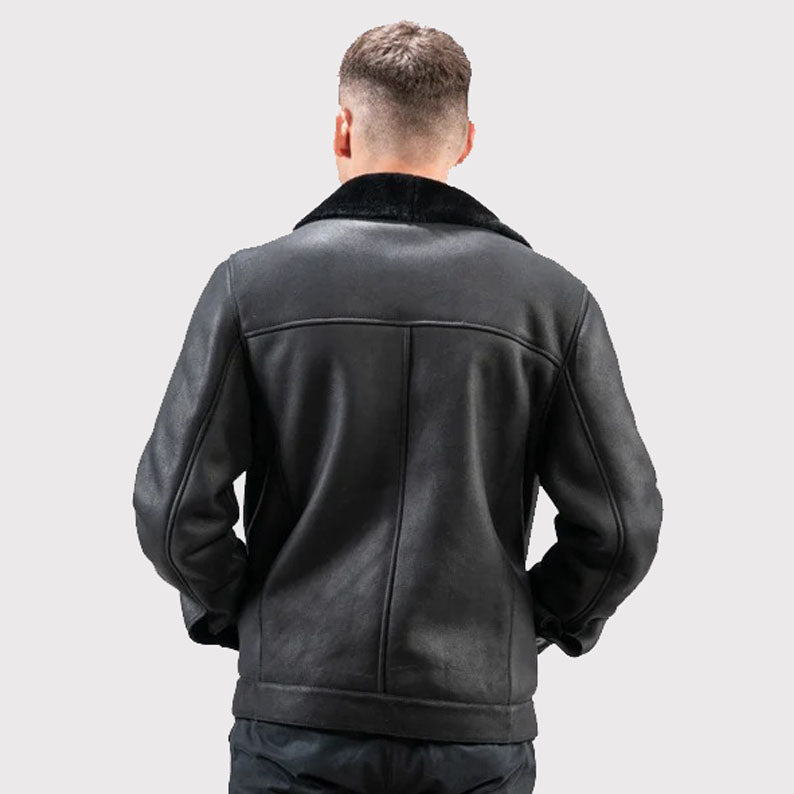 Classic Real Sheepskin Black Jacket for Men