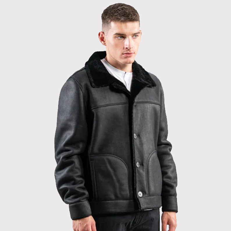 Classic Real Sheepskin Black Jacket for Men