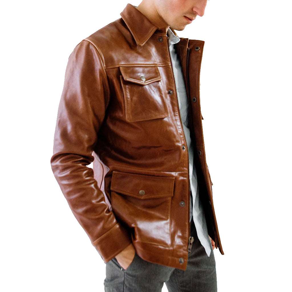 Classic Brown Leather Field Jacket