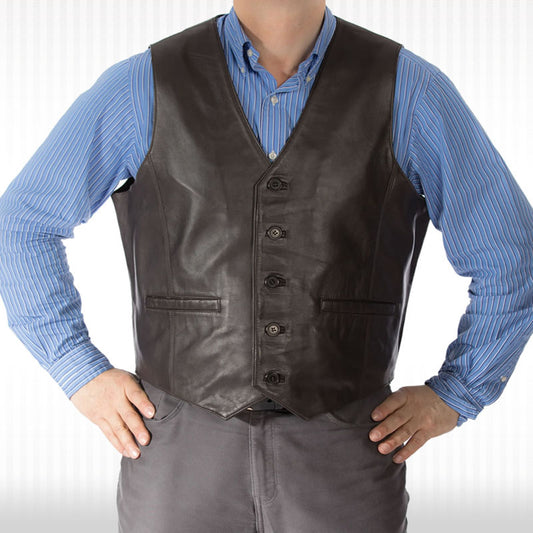 Timeless Chestnut Leather Waistcoat Classic Brown Leather Waistcoat - Vintage Elegance for Men