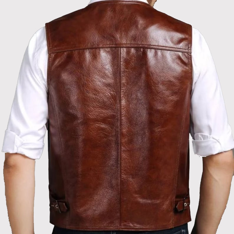Classic Brown Men's Leather Riding Vest