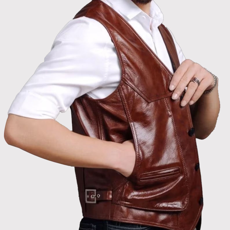 Classic Brown Men's Leather Riding Vest