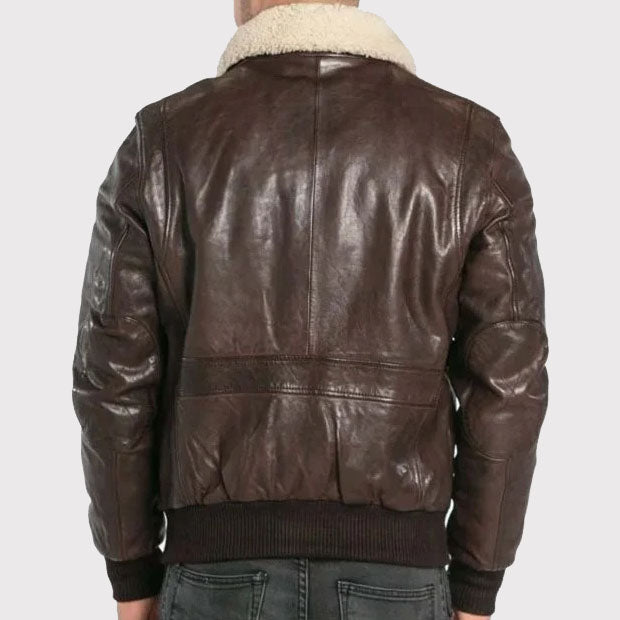 Classic Brown Sheepskin Leather Aviator Bomber Jacket