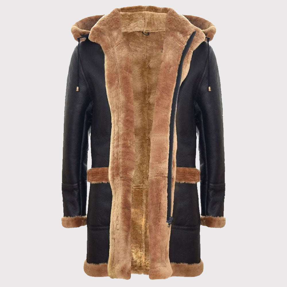 Classic Men's Genuine Shearling Sheepskin Duffle Coat