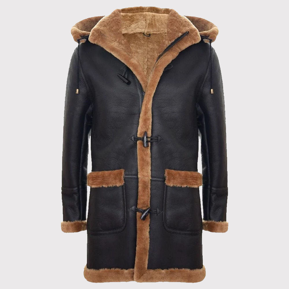 Stylish Shearling Sheepskin Duffle Coat for Men