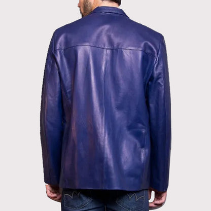 Classic Blue Leather Jacket Blazer for Men