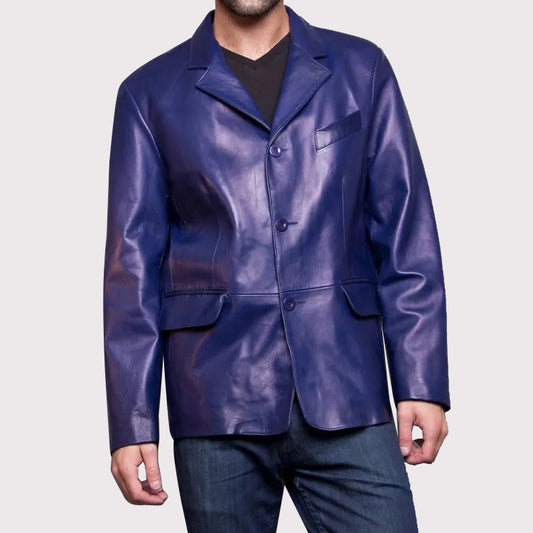 Classic Blue Leather Jacket Blazer