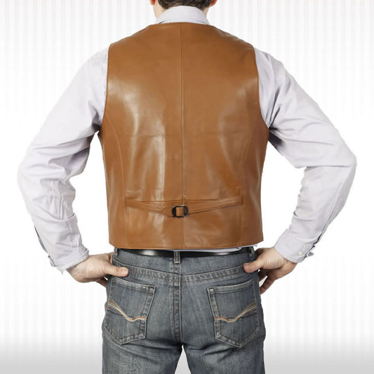 Classic Tan Leather Waistcoat - Timeless Sophistication for Men