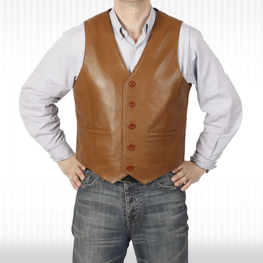 Iconic Tan Leather Waistcoat Classic Tan Leather Waistcoat - Timeless Sophistication for Men