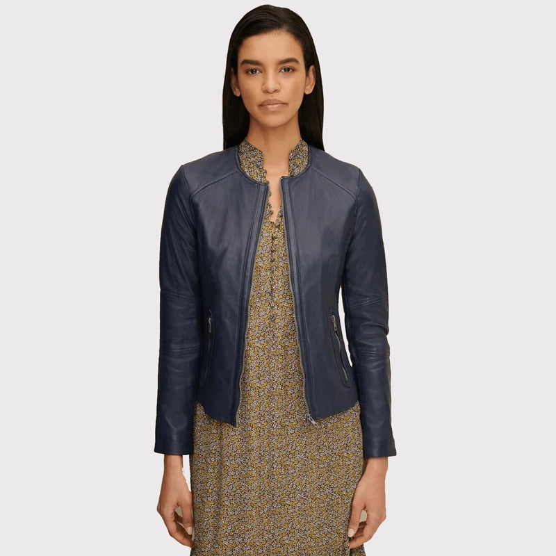 Order Classic Women's Blue Leather Jacket