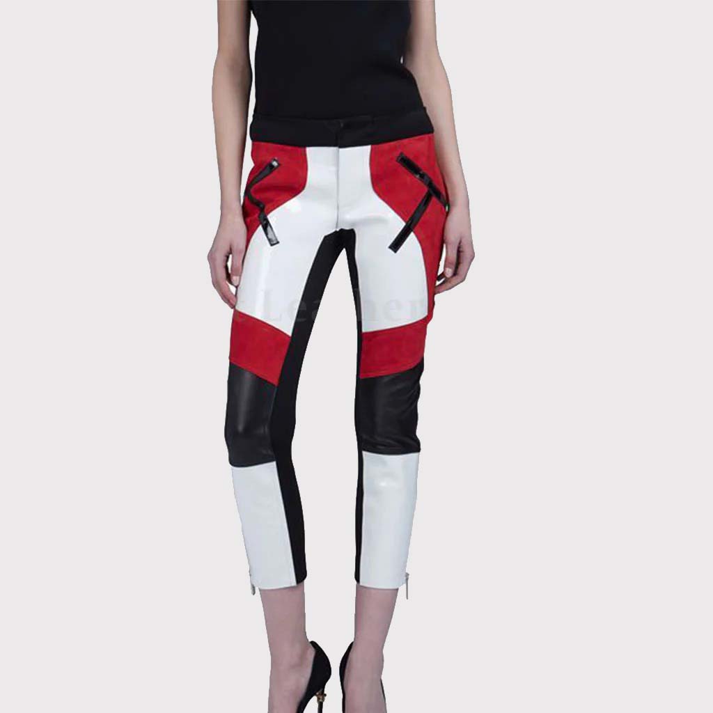 Color Block Leather Capri Pant for Women