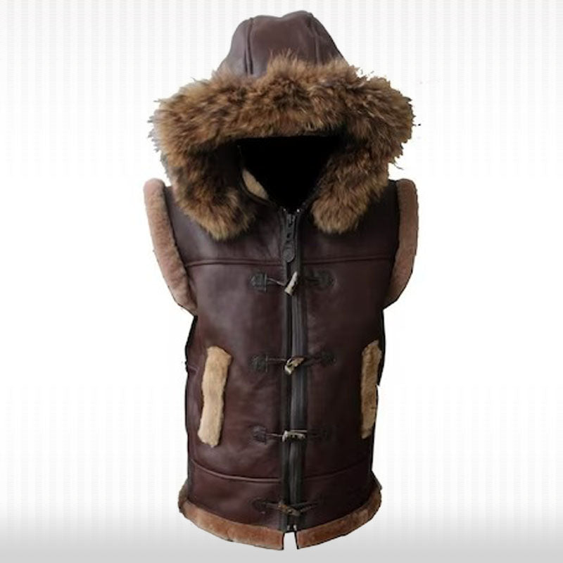 Custom Shearling Hooded Vest - Men's Sheepskin Leather Vest