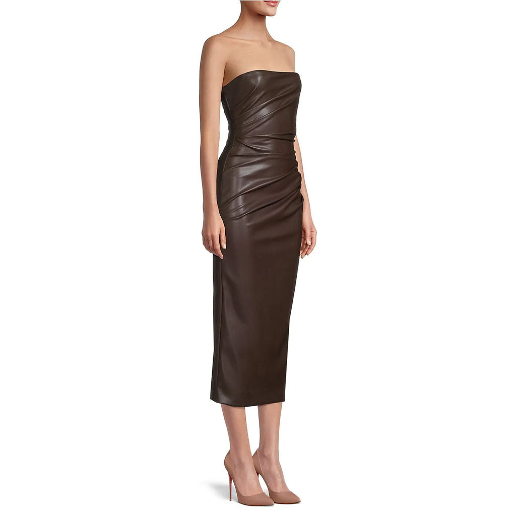 Dark Brown Minimal Tube Leather Dress - Fall Edition