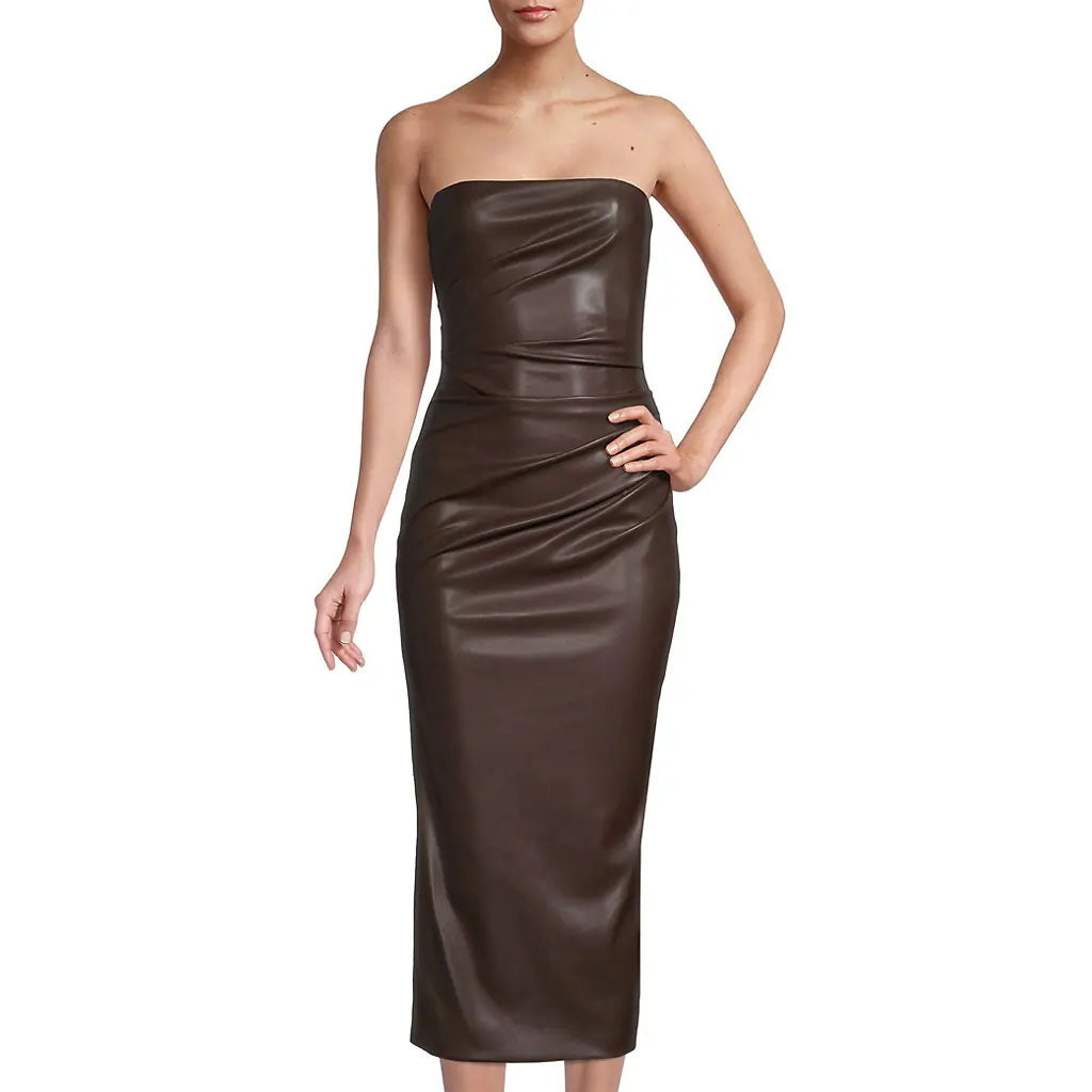 Dark Brown Minimal Tube Leather Dress - Fall Edition 5XL Dark Brown Minimal Tube Leather Dress - Fall Edition 5XL