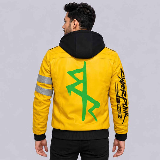 Men's David Martinez yellow biker leather jacket inspired by Cyberpunk Edgerunners