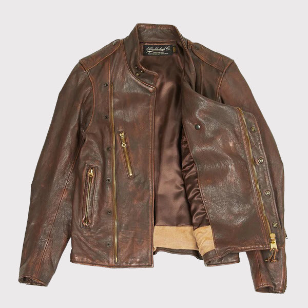 Distressed Brown Aviation Leather Jacket