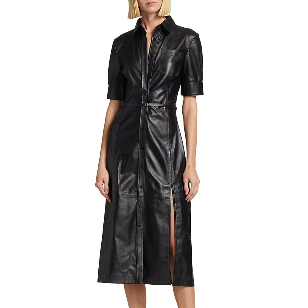 Black Button Down Leather Dress - Fall Edition