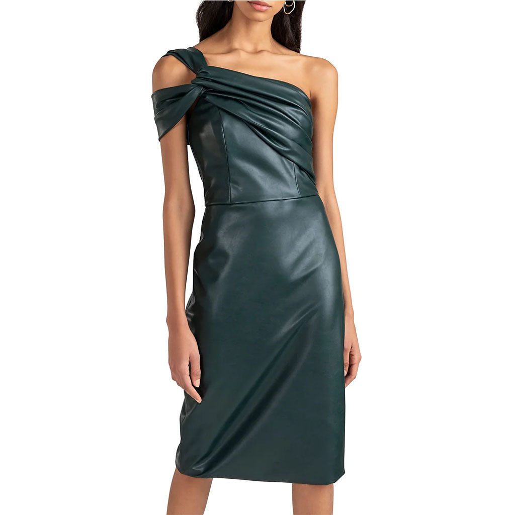 Forest Green Leather Cocktail Dress - Women's Fashion